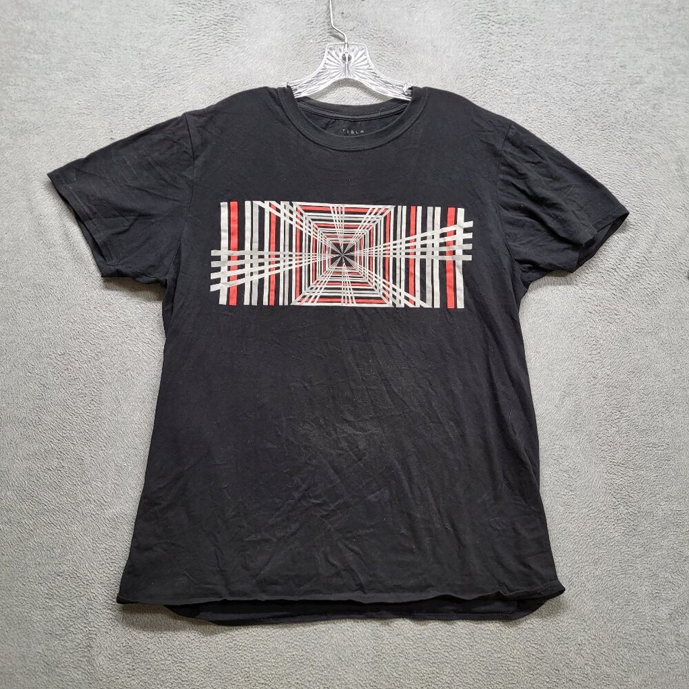 Tesla Men Shirt L Black Geometric‎ Graphic Warp Speed Short Sleeve Logo Tee